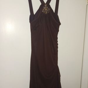Jodi Kristopher Y2K Brown Mermaid Halter  Maxi Gown